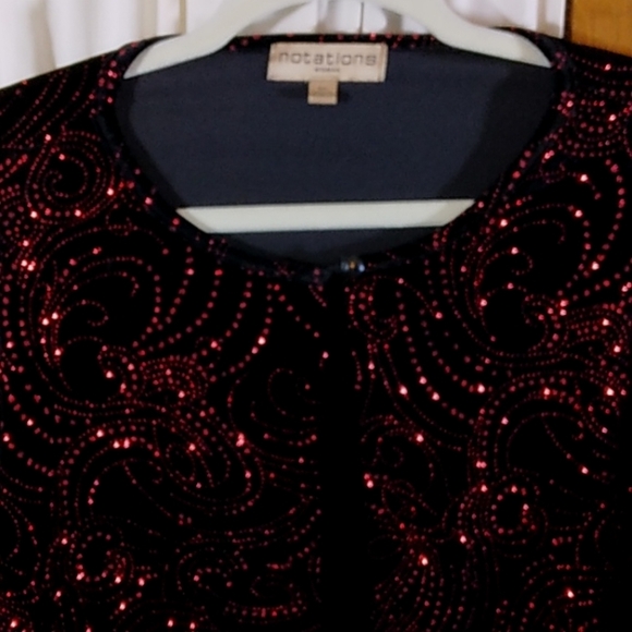 **Notations Sparkling Evening Jacket Top Size 2X Red & Black - Picture 4 of 10